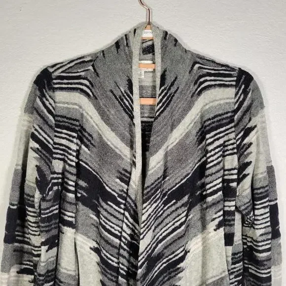 Lucky Brand Gray Black Aztec Waterfall Open Cardigan Sweater Women Size M - Picture 6 of 10